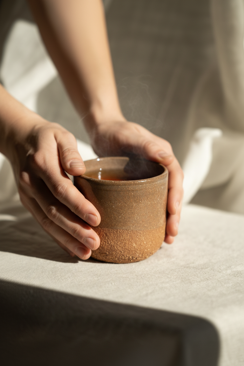 Handmade Pottery Coffee Cup in speckled terracotta-brown stoneware, with a rounded shape and glossy rim.