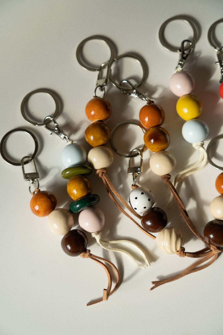 Ceramic Beaded Keychain in Warm Brown Tones