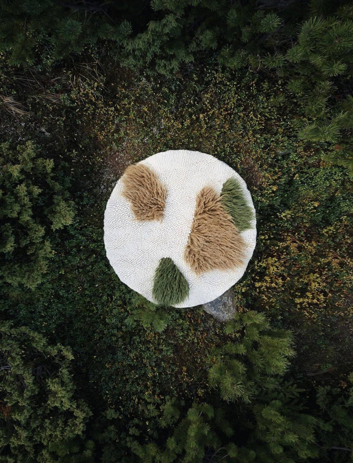 Handwoven wool area rug Forest round natural colors traditional weaving 135x135 cm Ukraine studio