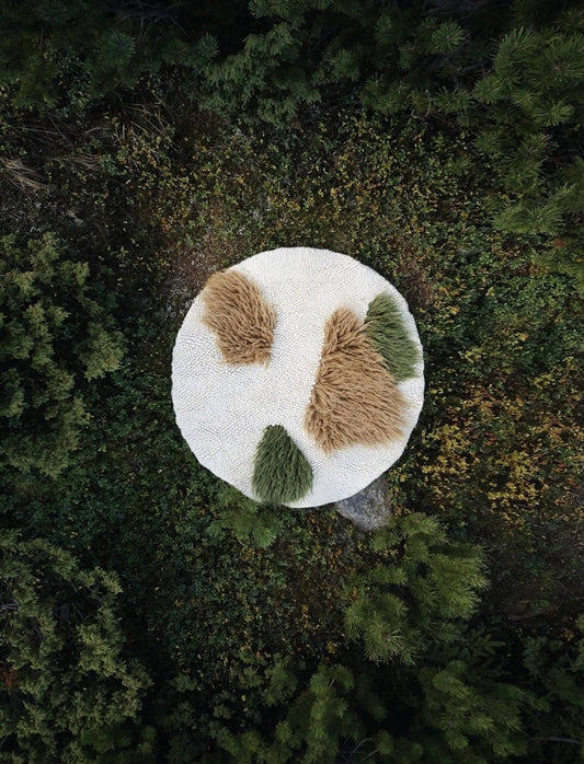 Handwoven wool area rug Forest round natural colors traditional weaving 135x135 cm Ukraine studio