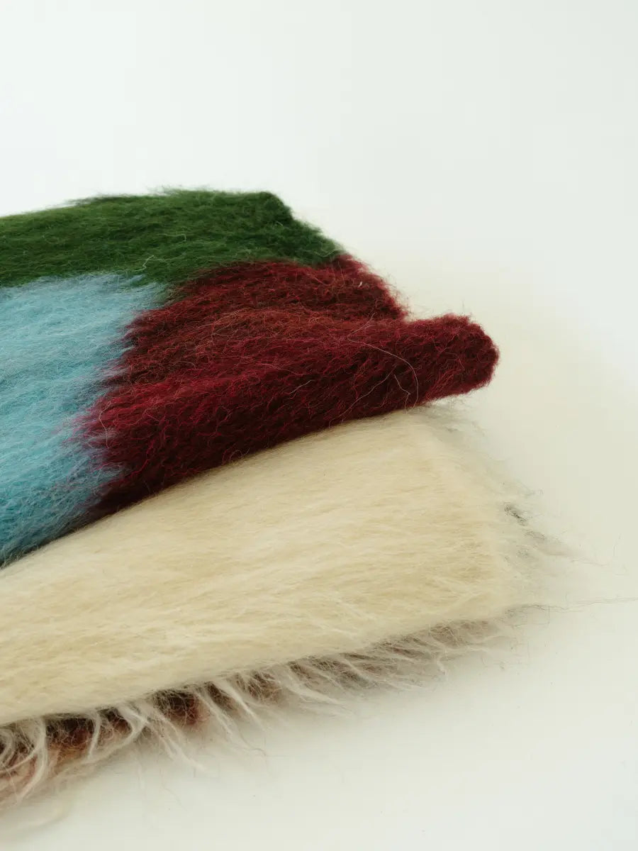 Multicolored handwoven wool lizhnyk with large floral motif and brushed texture on cotton base