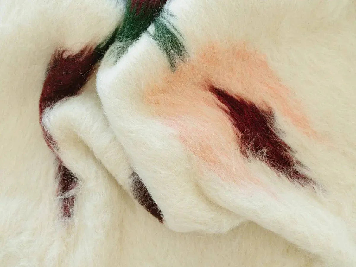 Multicoloured handwoven wool lizhnyk with brushed texture and delicate floral motif on cotton base