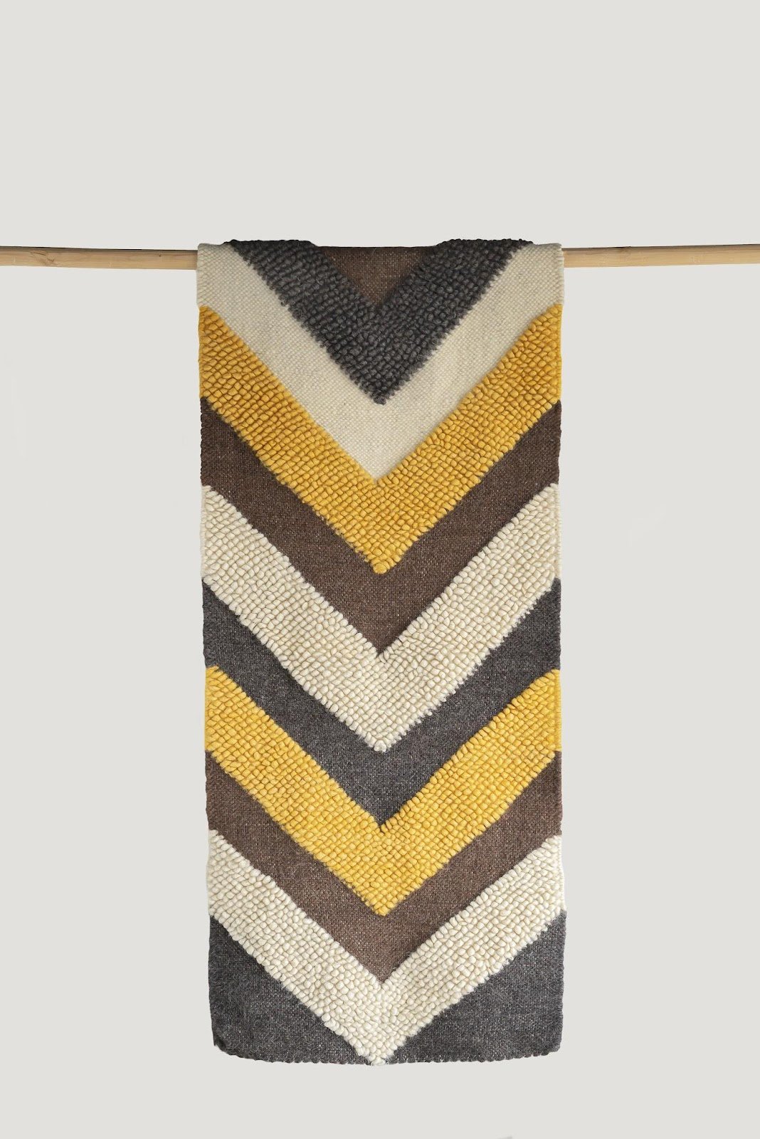 Handwoven wool chevron floor runner made from 100% sheep wool with traditional Carpathian design