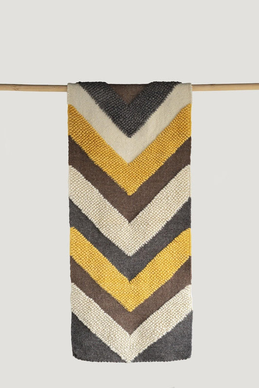 Handwoven wool chevron floor runner made from 100% sheep wool with traditional Carpathian design
