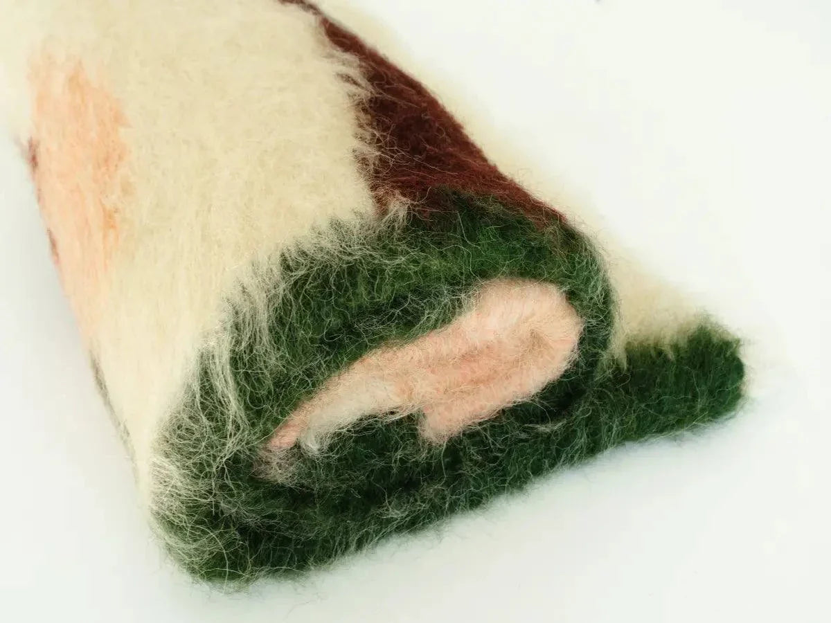 Multicoloured handwoven wool lizhnyk with brushed texture and delicate floral motif
