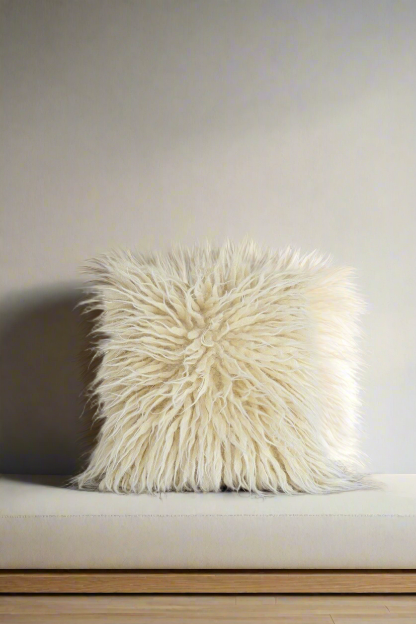 Handwoven wool pillow Stones with chunky yarn and oversized pattern, 18x18 inches, made in Ukraine
