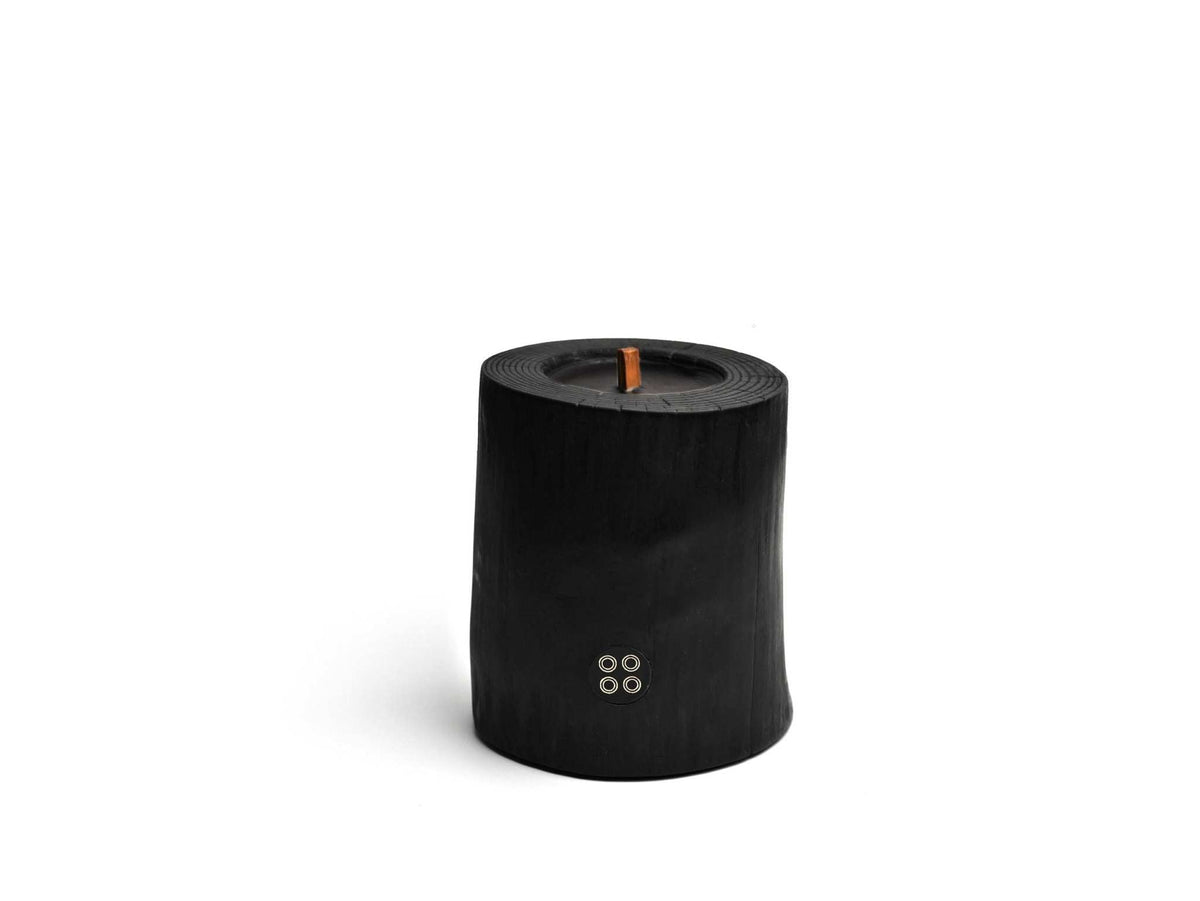 Black Illusions Wood Candle luxury charred wood with beeswax and essential oils burning with multi-layer wick on cork base