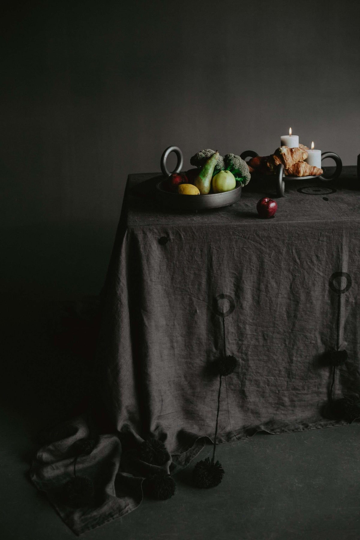 Shallow serving bowl with lid made of black smoked ceramics, handmade in Ukraine by Danuta Kril