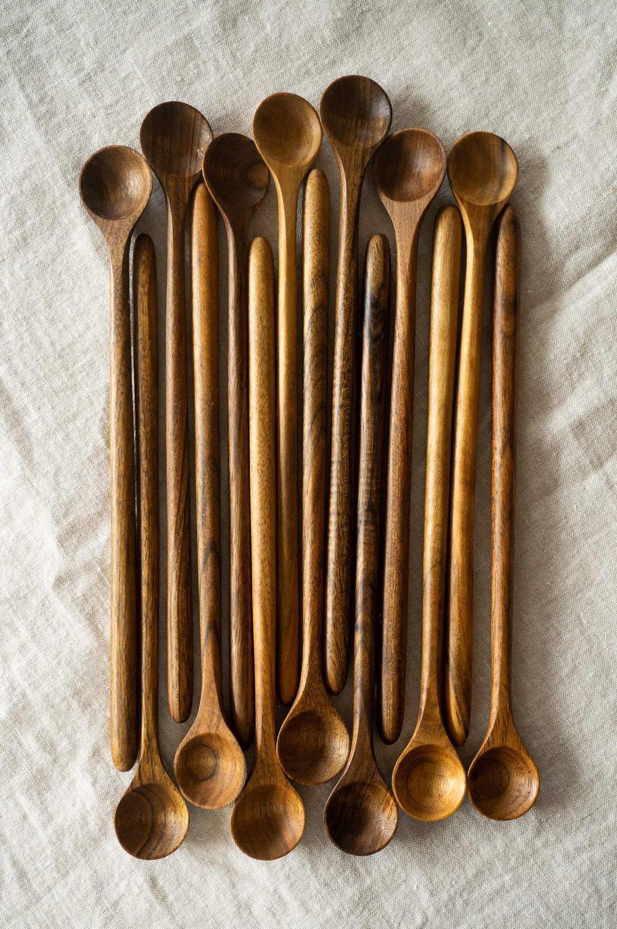 Hand carved walnut wood long coffee spoon with smooth finish and long handle