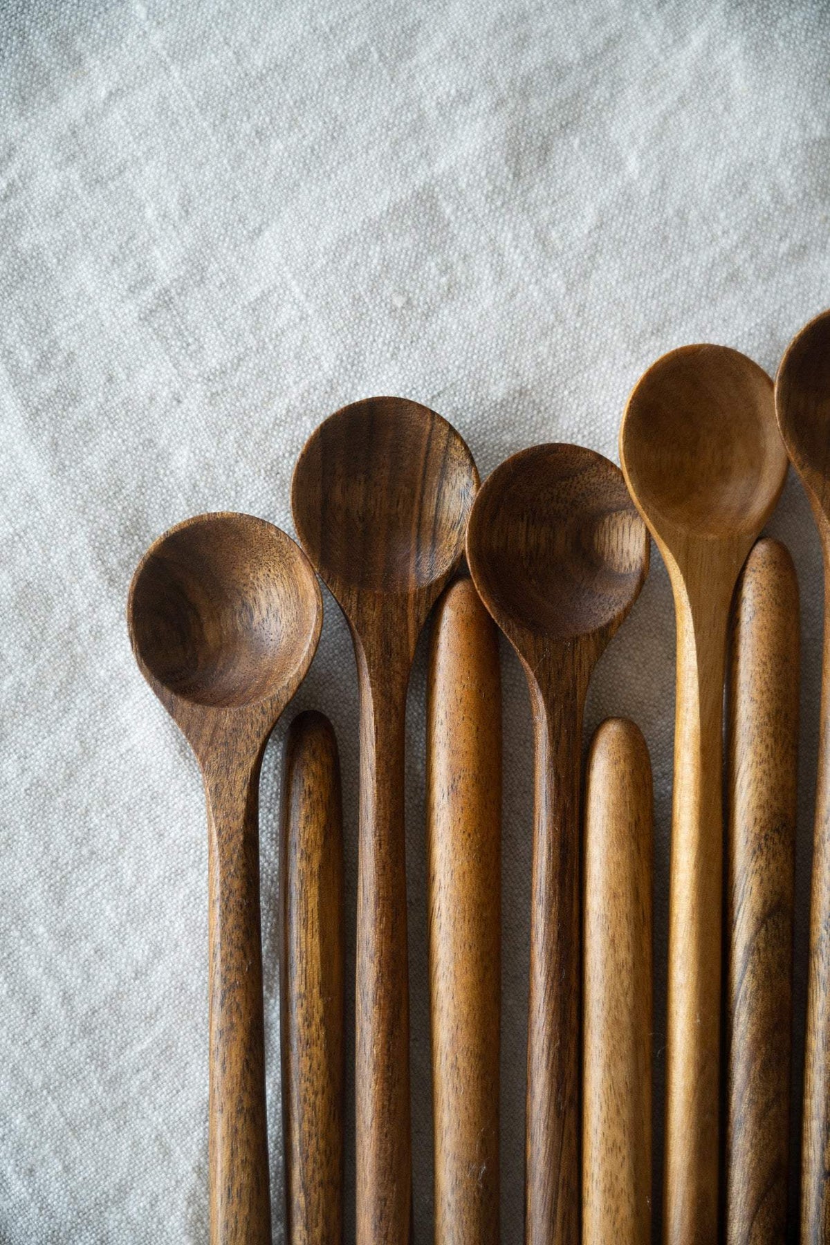 Hand carved walnut wood long coffee spoon with smooth finish and long handle