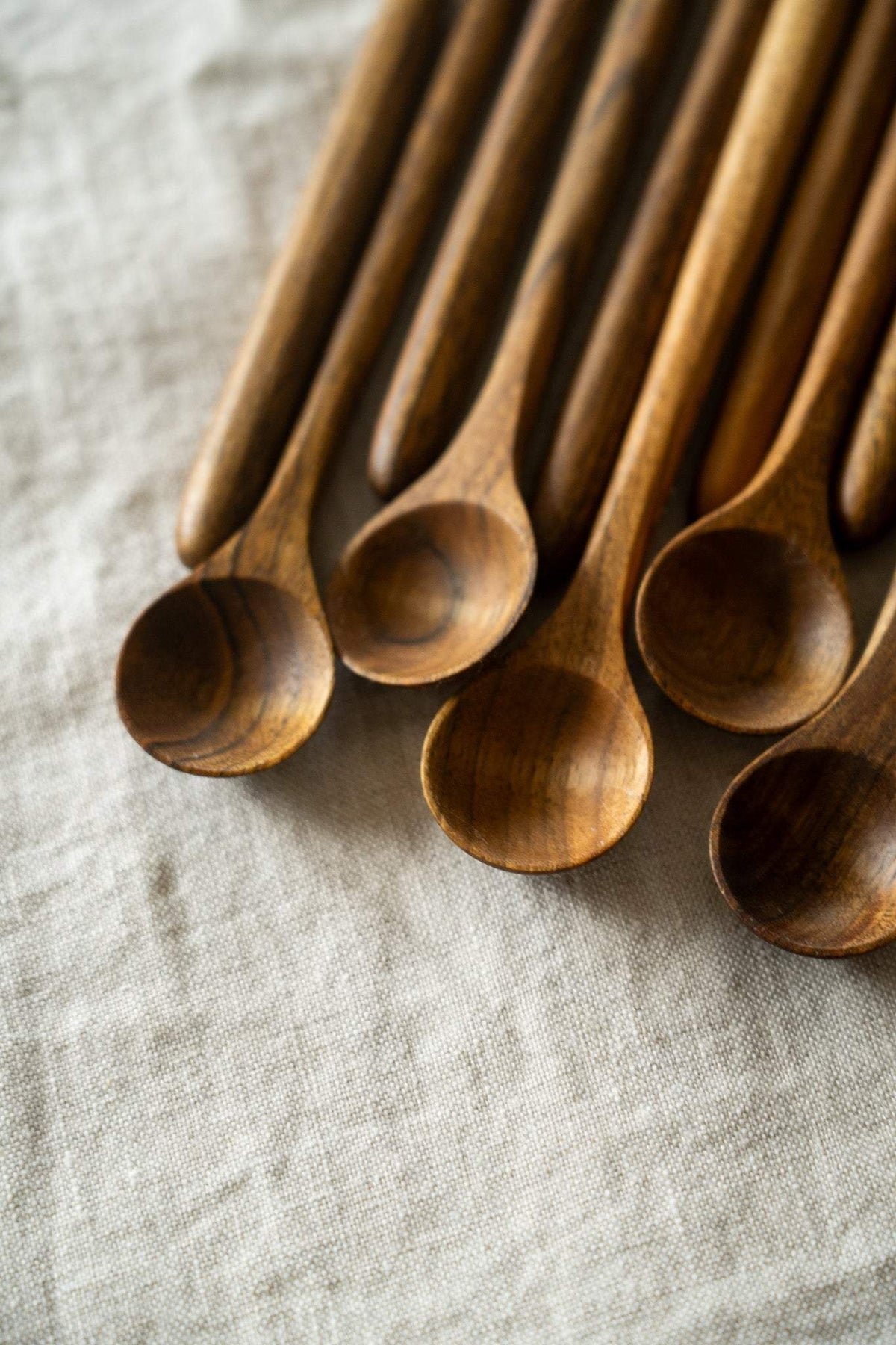 Hand carved walnut wood long coffee spoon with smooth finish and long handle