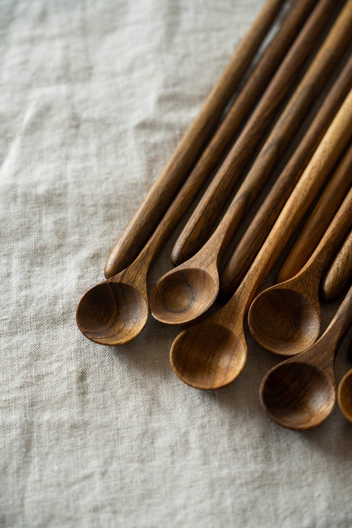 Hand carved walnut wood long coffee spoon with smooth finish from Ukraine
