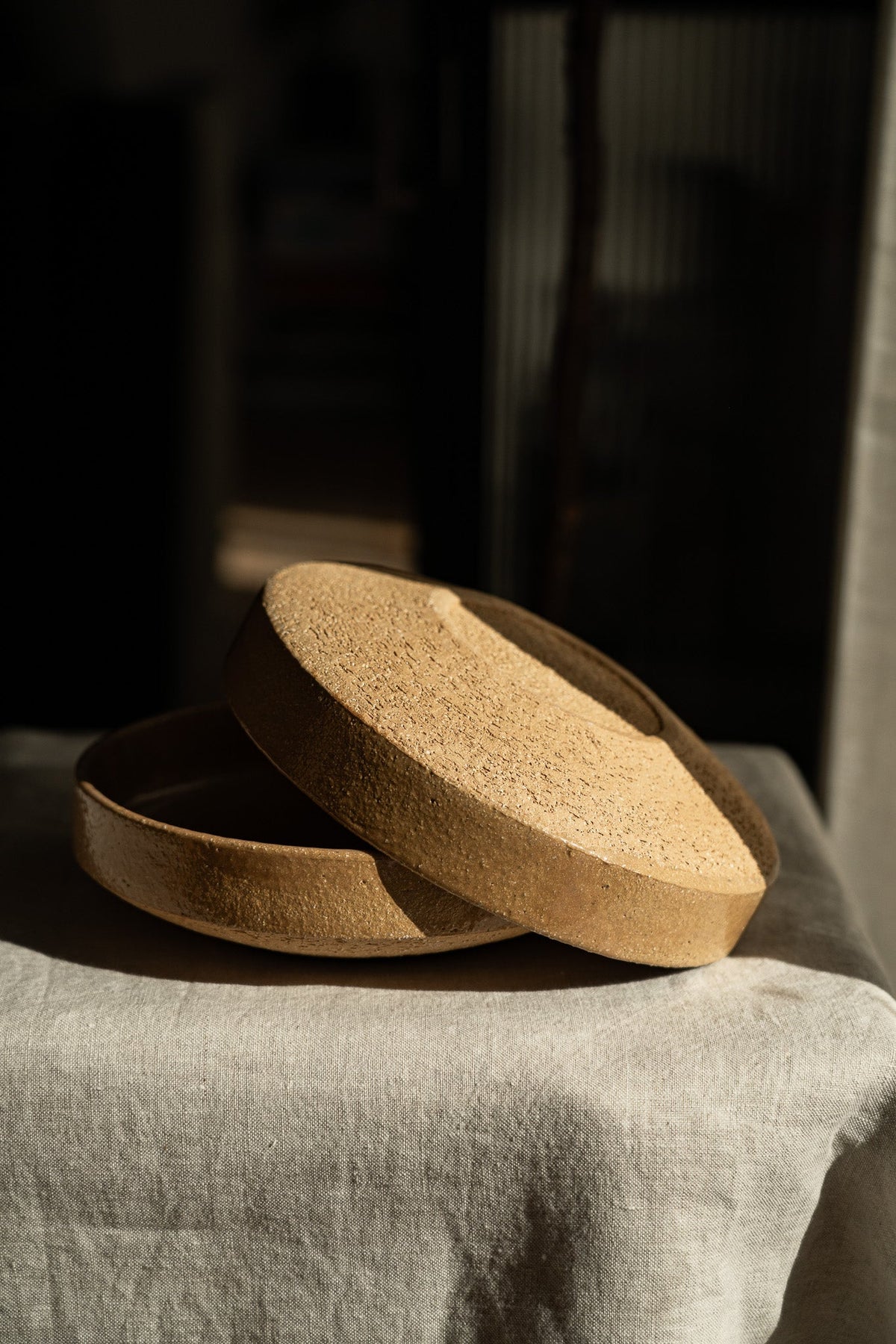 Handmade yellow stoneware breakfast bowl with natural speckles and glazed interior