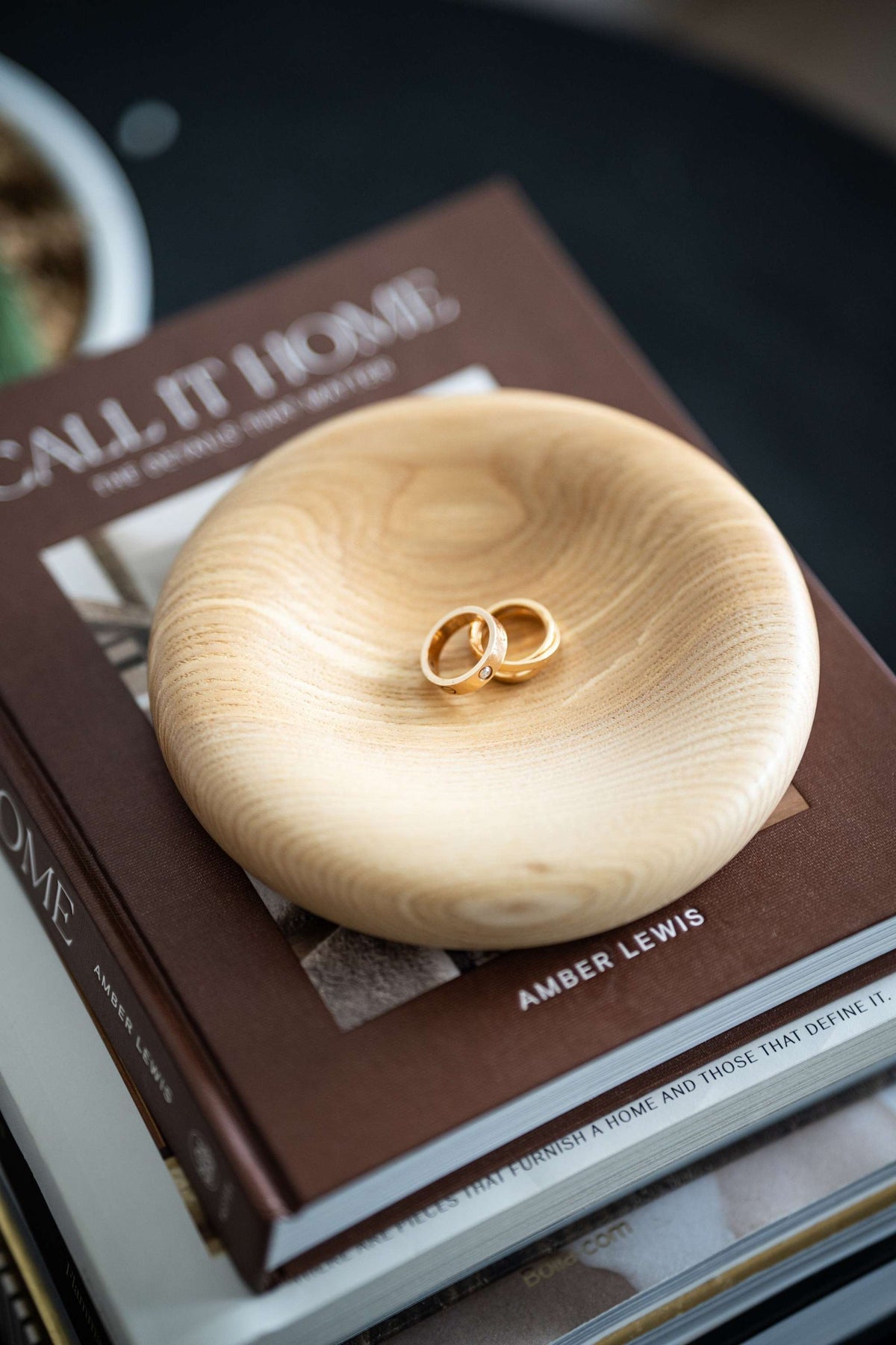Hand carved wooden jewelry tray made of ashwood with soft edges, handcrafted in Ukraine, perfect for rings, keys, and soap.