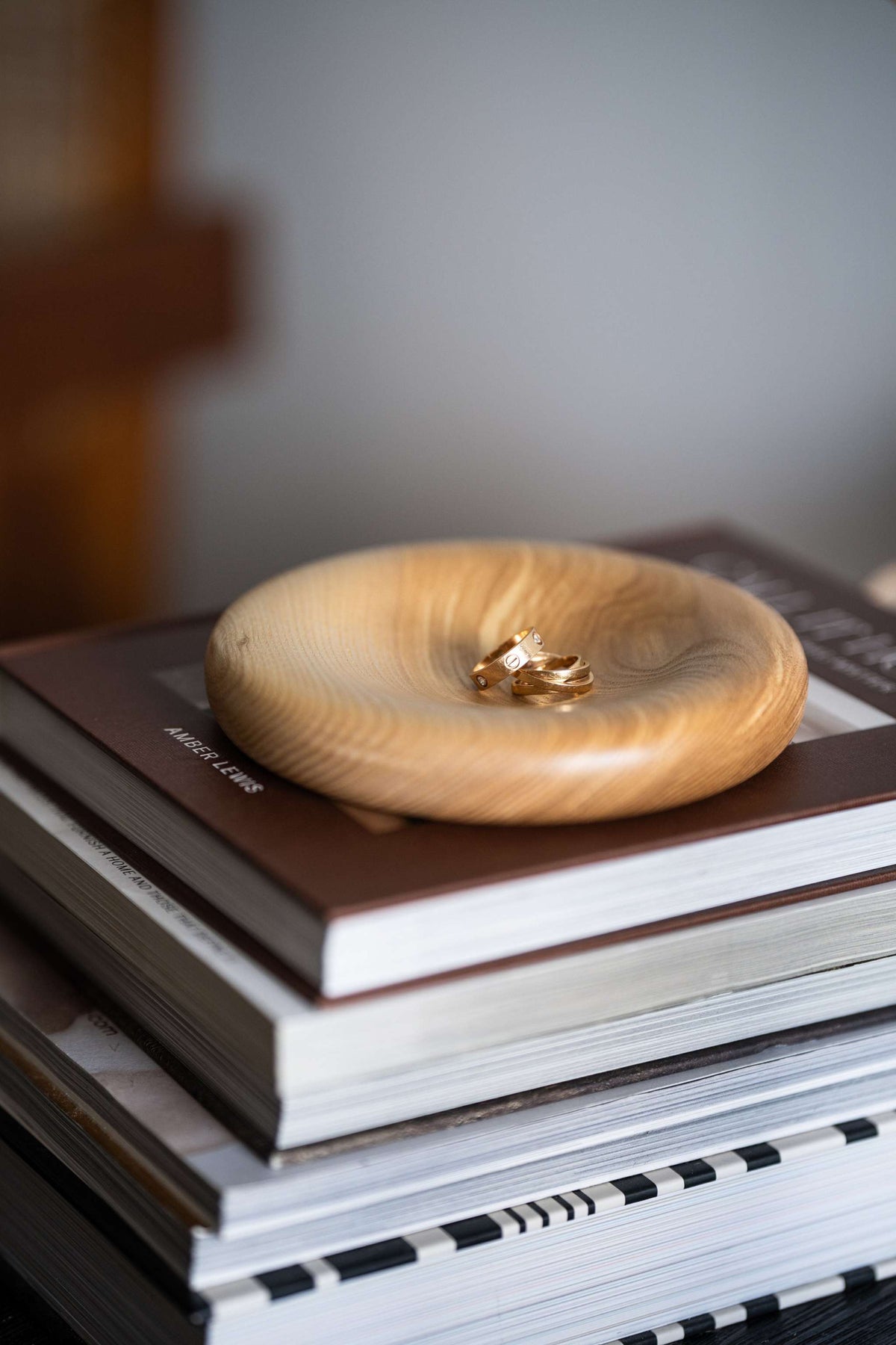 Hand carved wooden jewelry tray made of ashwood with smooth rounded edges, perfect for holding rings and keys, handcrafted in Ukraine
