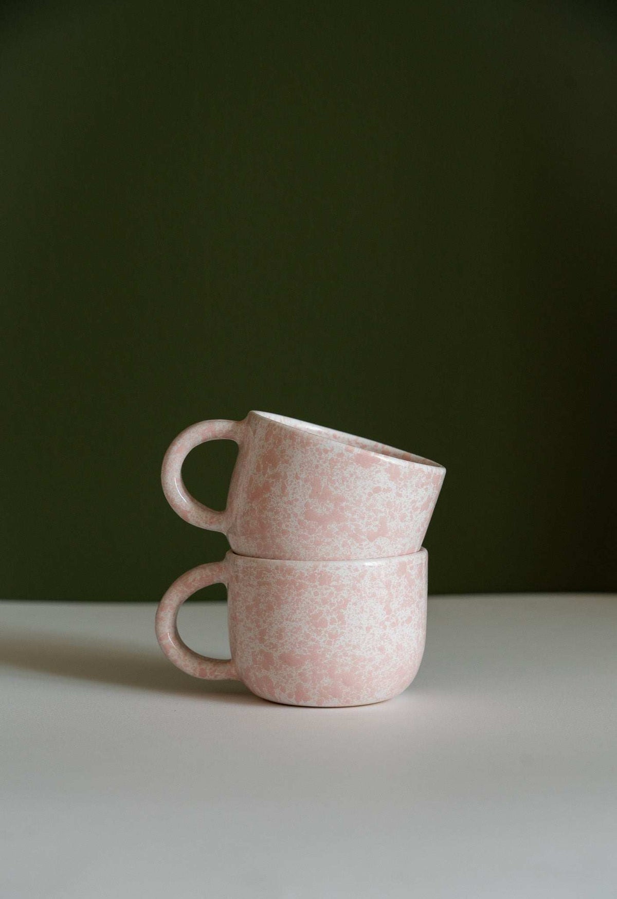 Hand painted splatter ceramic mug with double handle personalized stoneware mug design