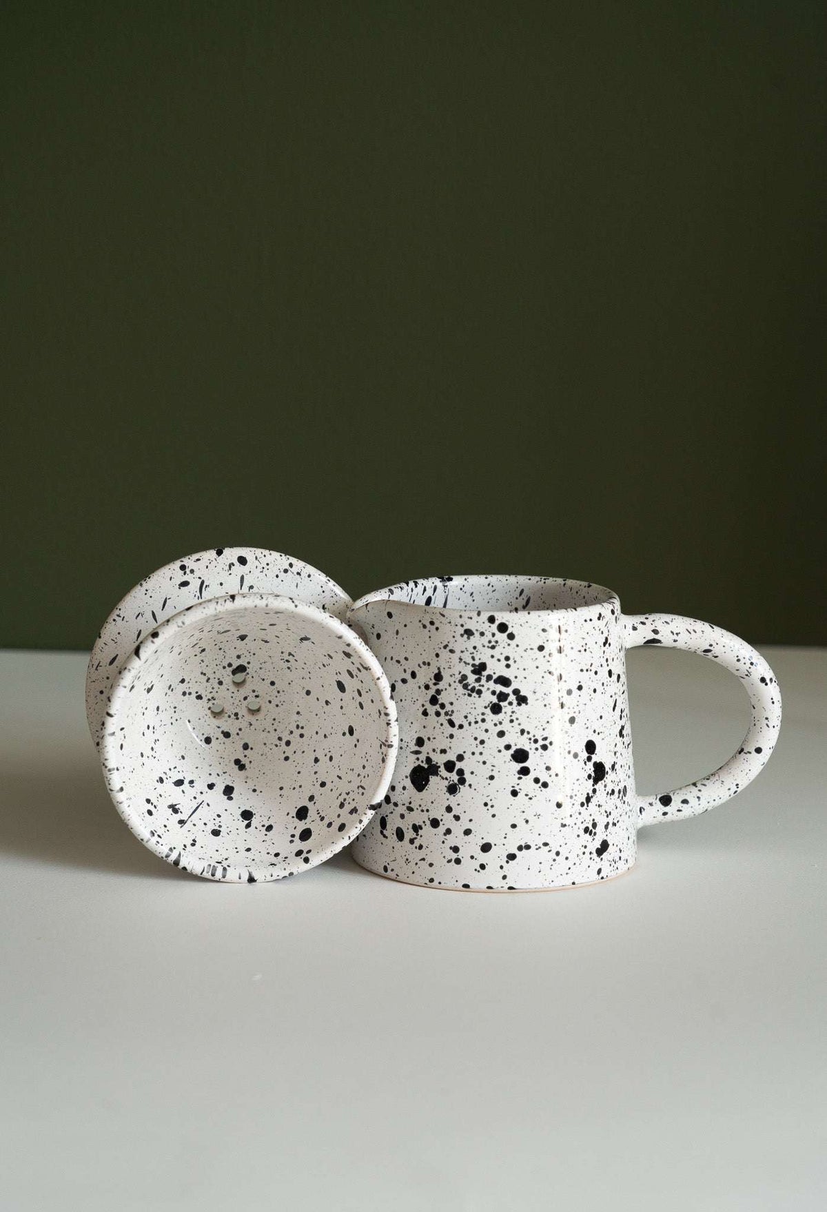 Handmade ceramic pour over coffee set with stoneware dripper and pitcher in monochrome finish