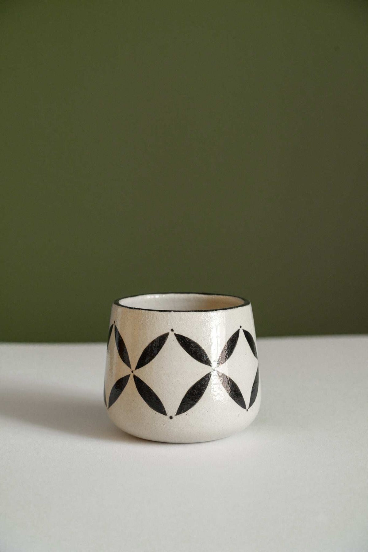 Hand painted coffee mug from Heritage Collection with traditional Hutsul geometric and four-leaf patterns