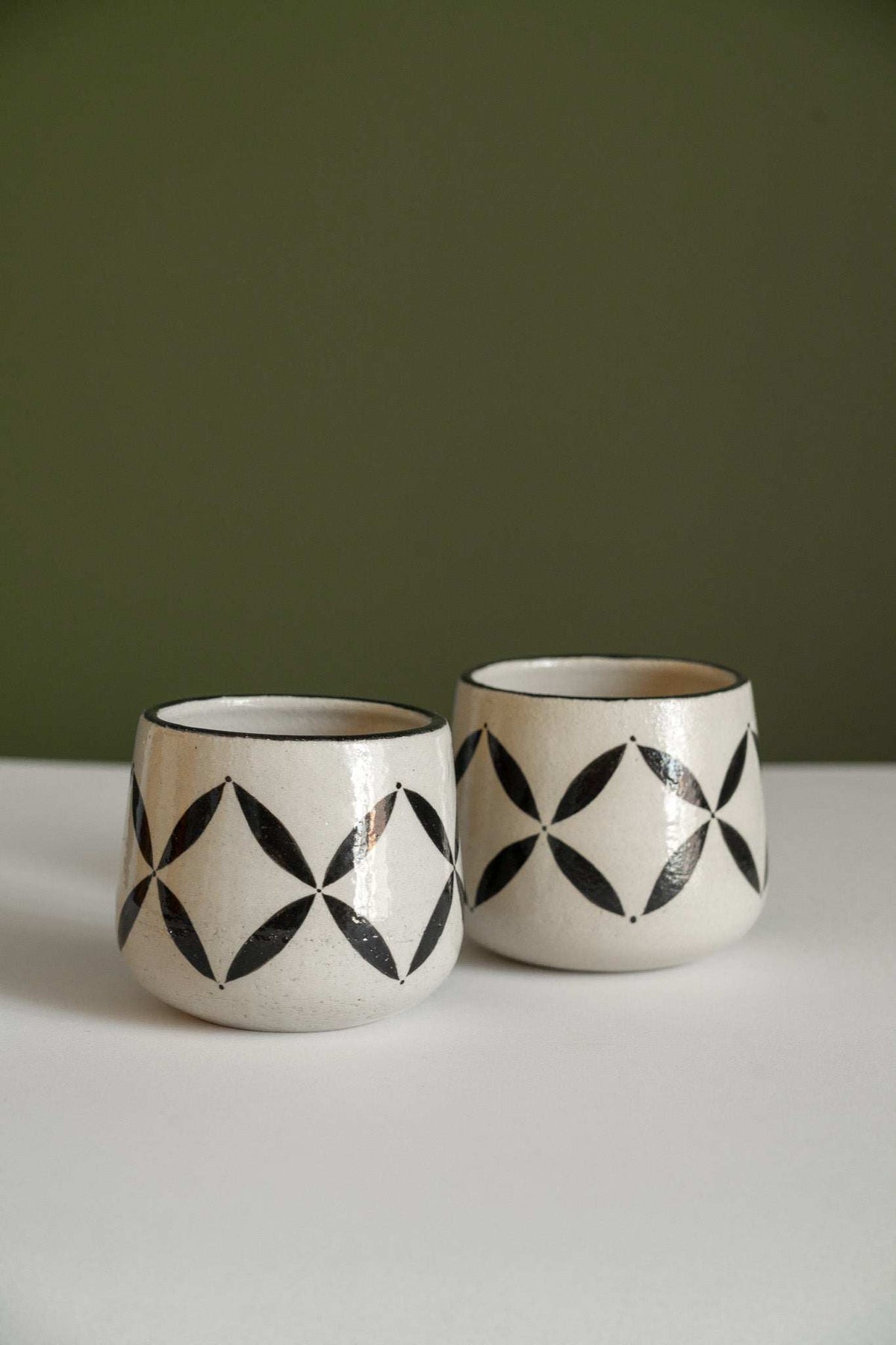 Hand painted coffee mug from the Heritage Collection with Hutsul geometric and four-leaf patterns