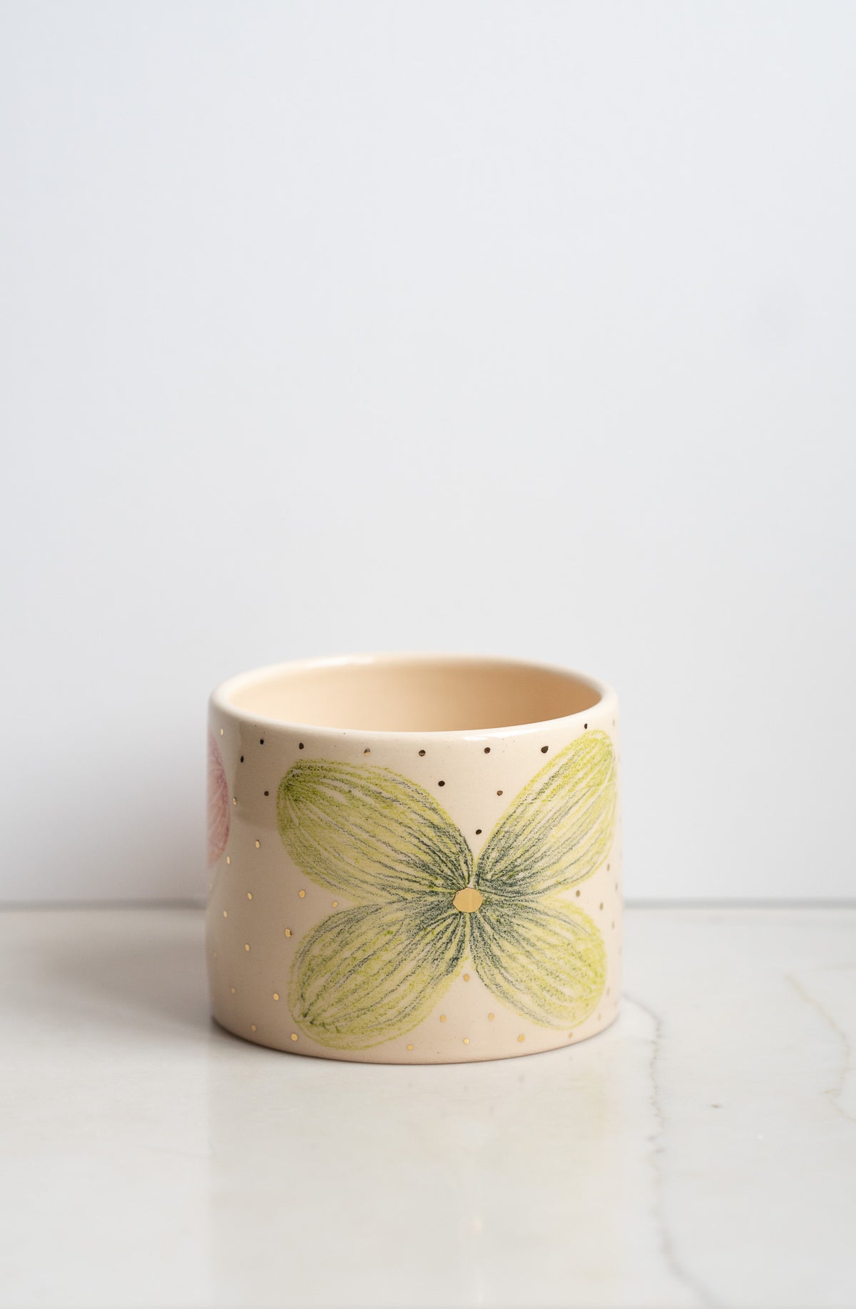 Hand-Painted Floral Stoneware Mug with Gold Accents