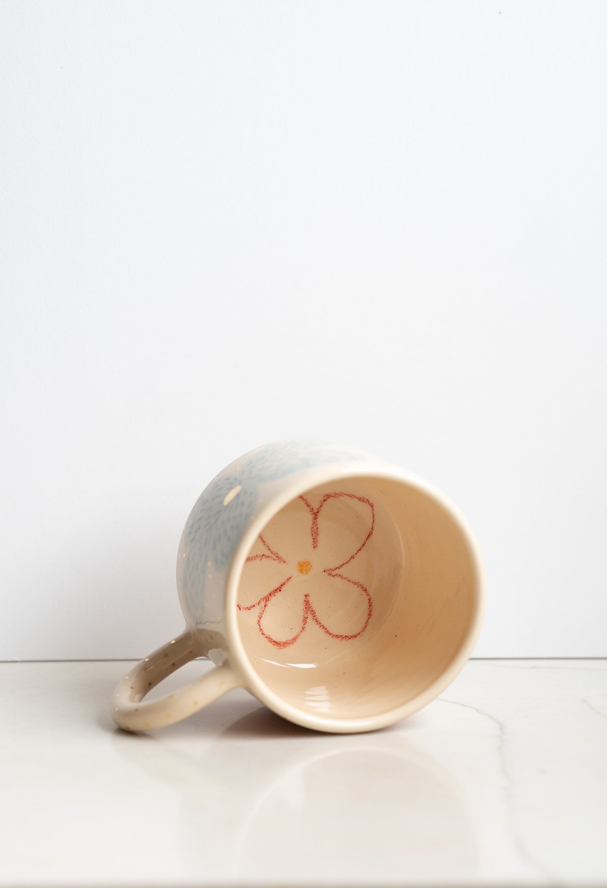 Hand-Painted Floral Stoneware Mug with Gold Accents
