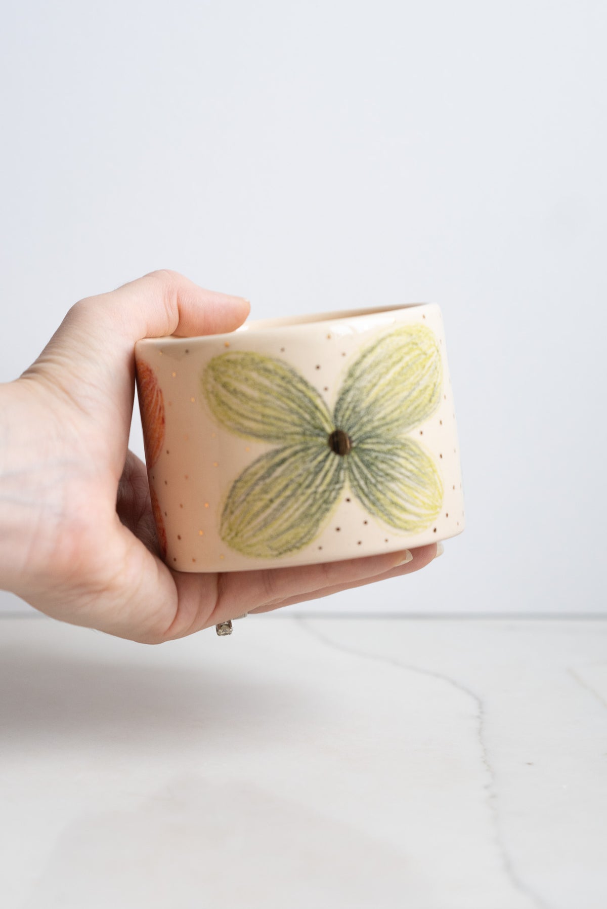 Hand-Painted Floral Stoneware Mug with Gold Accents