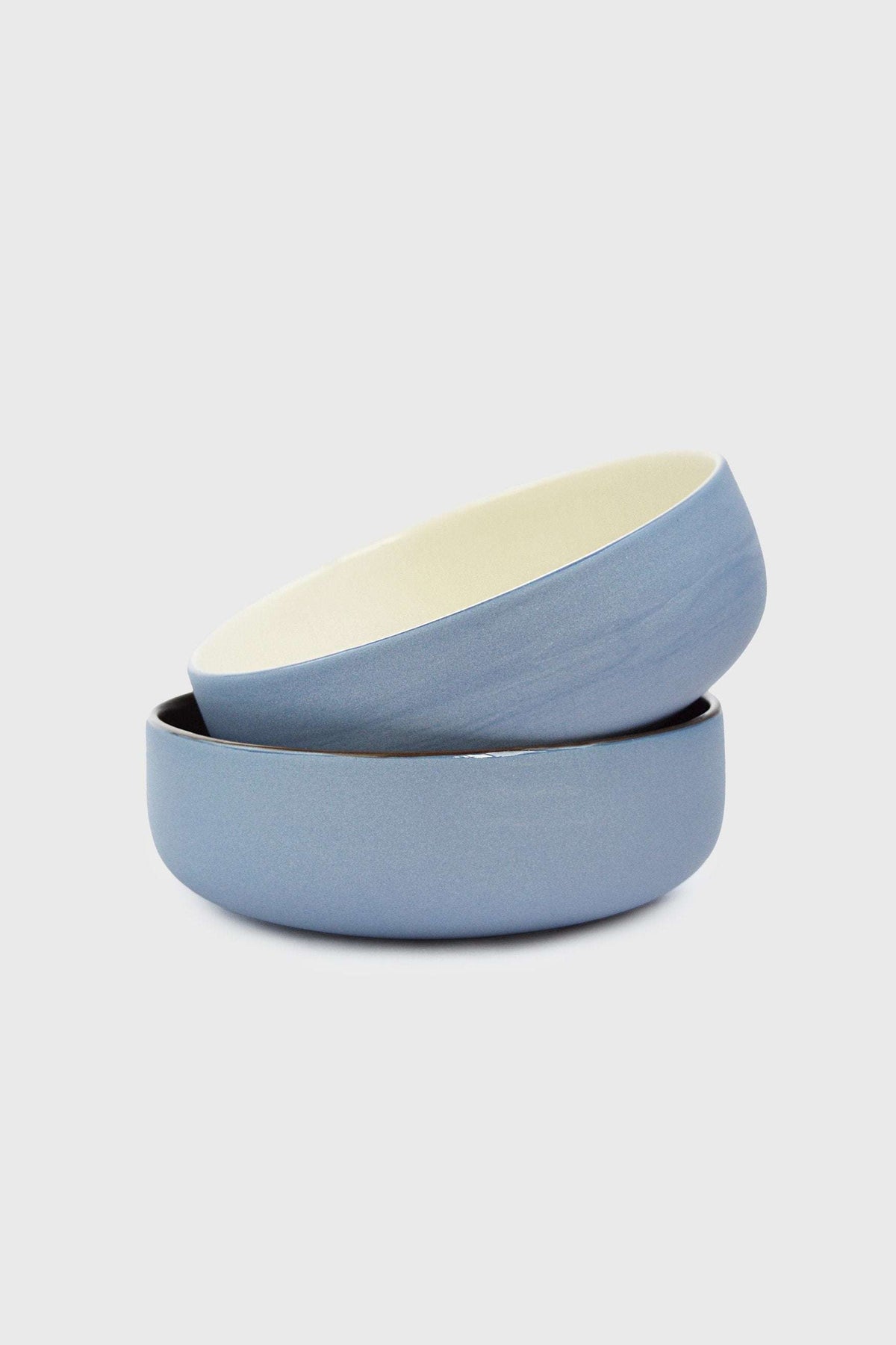 Handmade porcelain bowl with forget-me-not exterior and chocolate brown interior, food-safe and dishwasher-safe, made in Ukraine