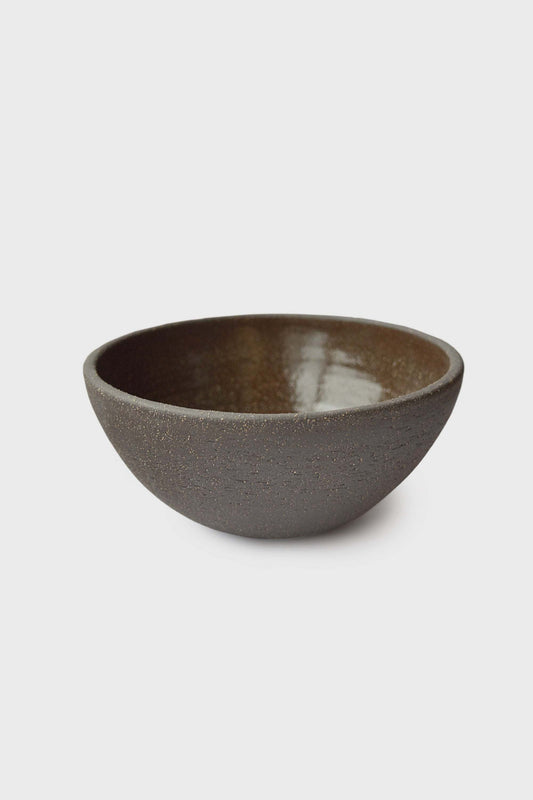 Handmade dark stoneware bowl in pumpernickel color, durable and food-safe, dishwasher and microwave safe, made in Ukraine