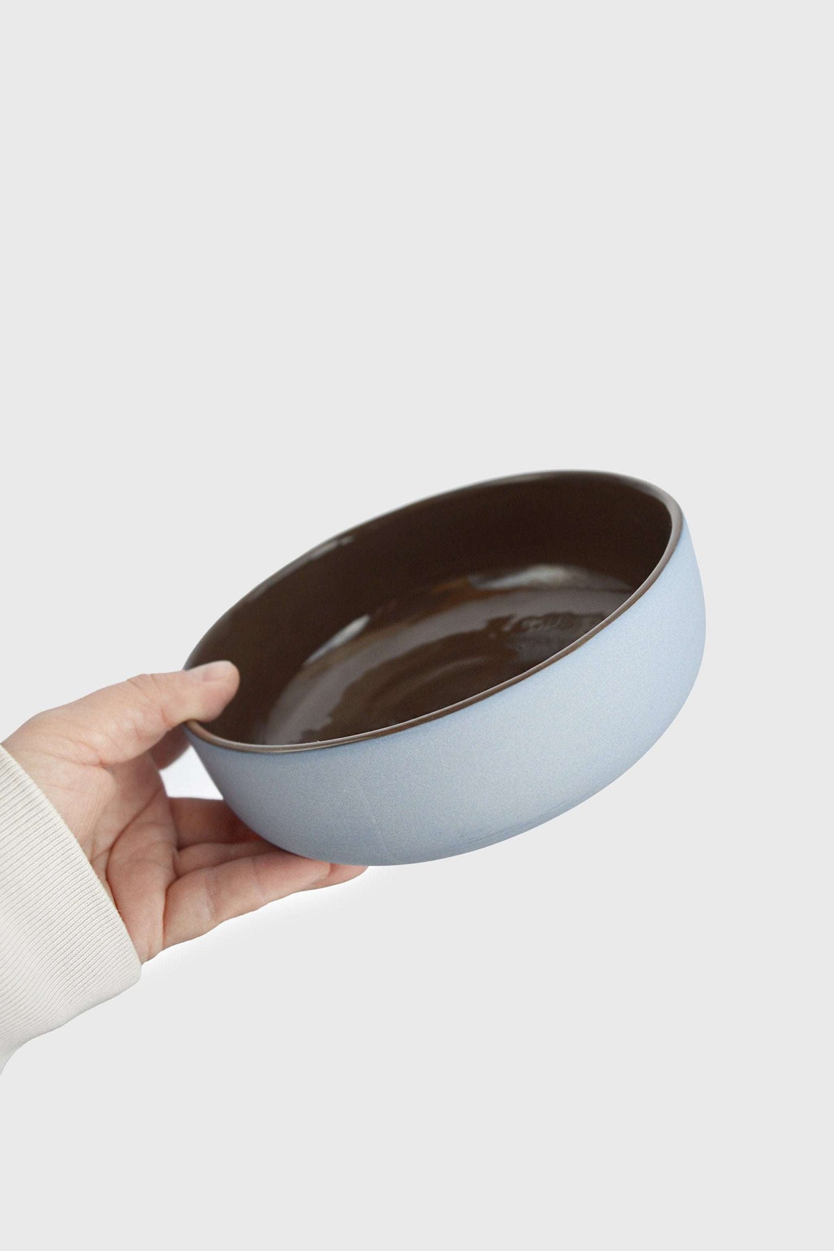 Handmade porcelain bowl with forget-me-not exterior and chocolate glaze interior, dishwasher safe, made in Ukraine
