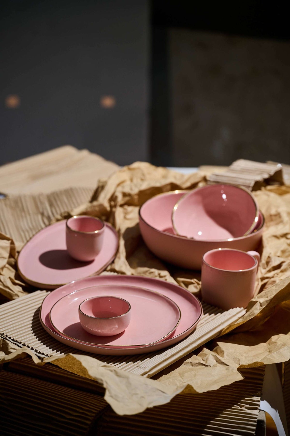 Handmade porcelain coffee mug powder pink with gold rim elegant design