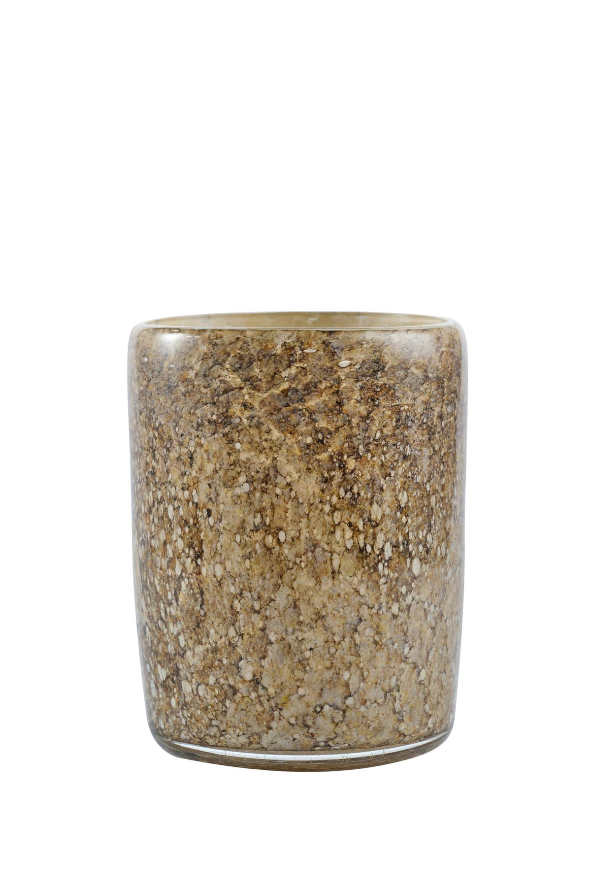 Hand blown glass tumbler with marble pattern and straight edges, handmade in Ukraine