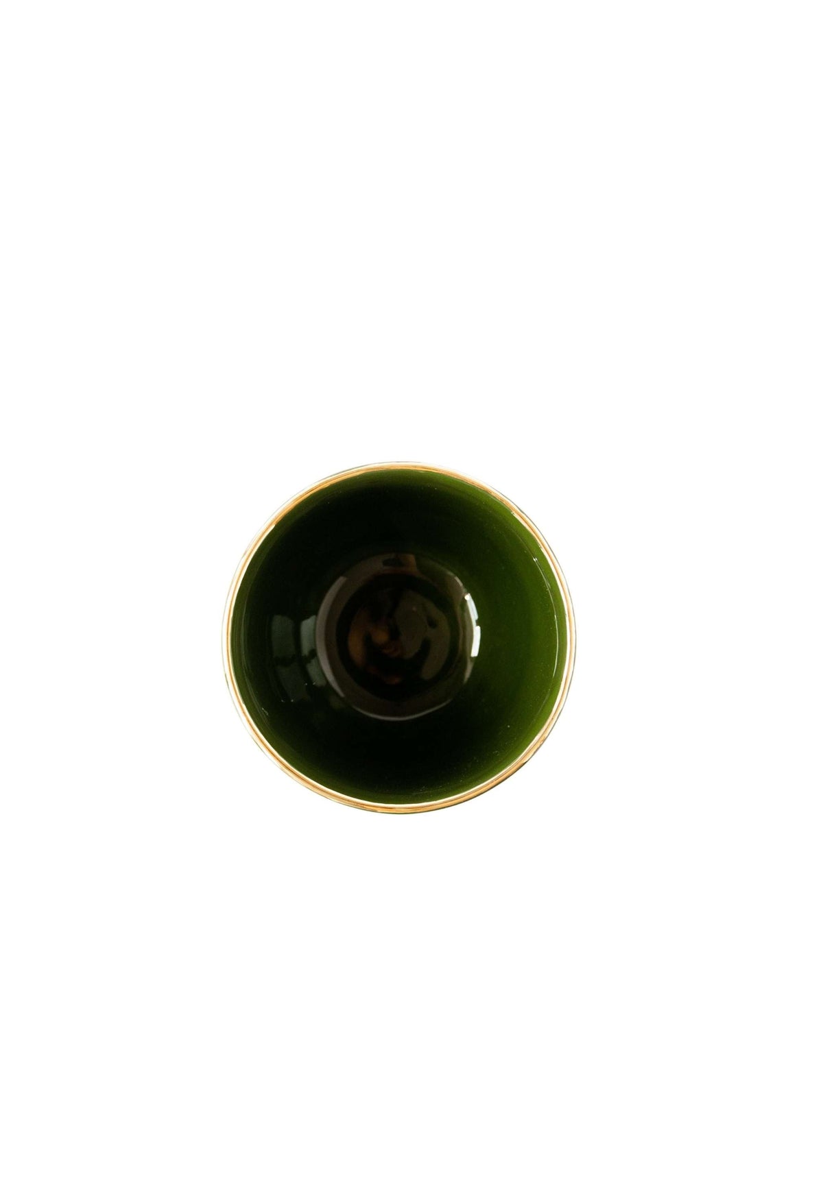 Handmade porcelain coffee cup with green glaze and gold rim, elegant and dishwasher-safe porcelain cup from Ukraine