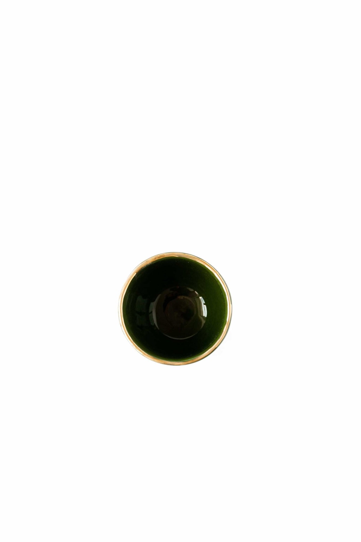 Handmade porcelain espresso cup with green exterior and gold rim