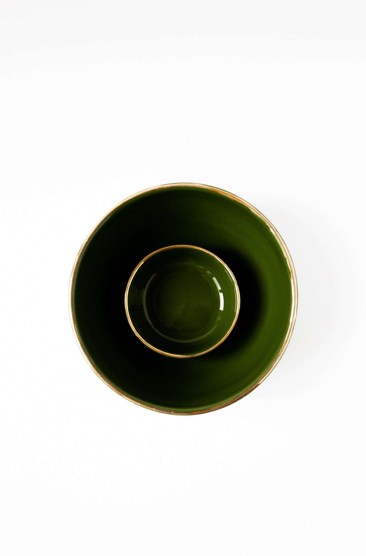 Handmade porcelain pinch bowl with gold rim in green, unique and dishwasher-safe, made in Ukraine