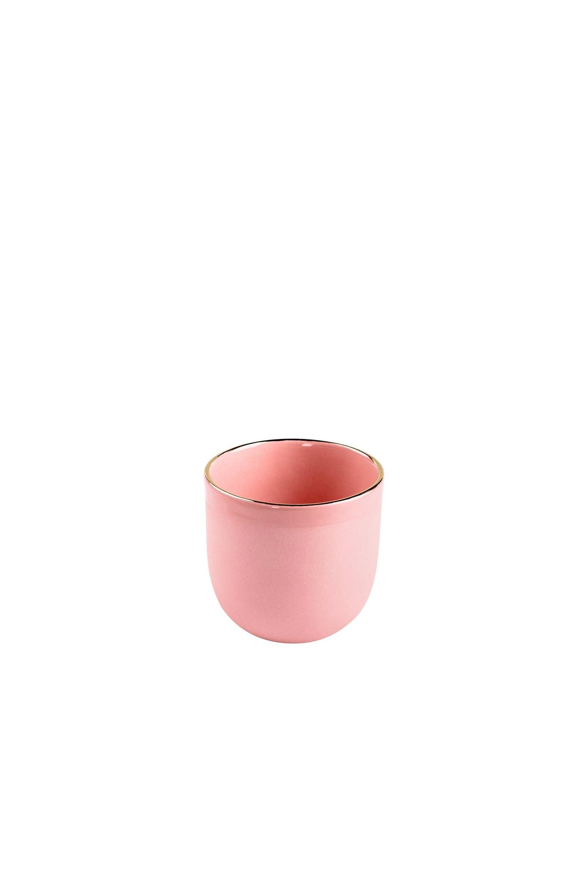 Handmade porcelain coffee cup with powder pink glaze and gold rim, elegant and unique