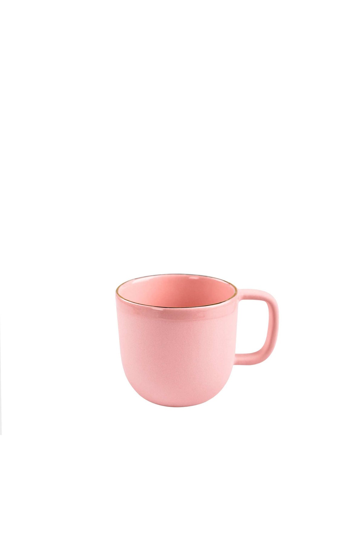 Handmade porcelain coffee mug powder pink with gold rim and glossy finish