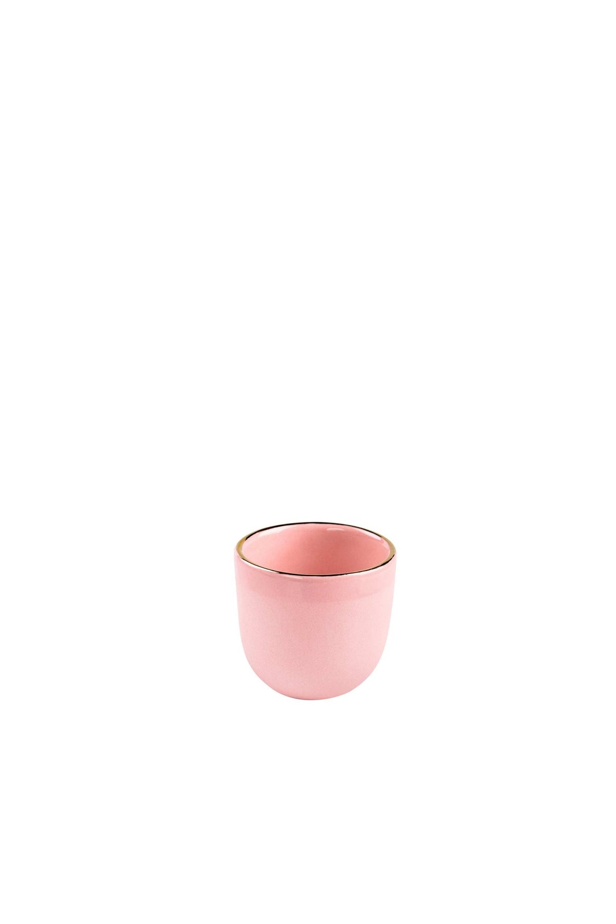 Handmade porcelain espresso cup powder pink with gold rim and smooth glaze interior