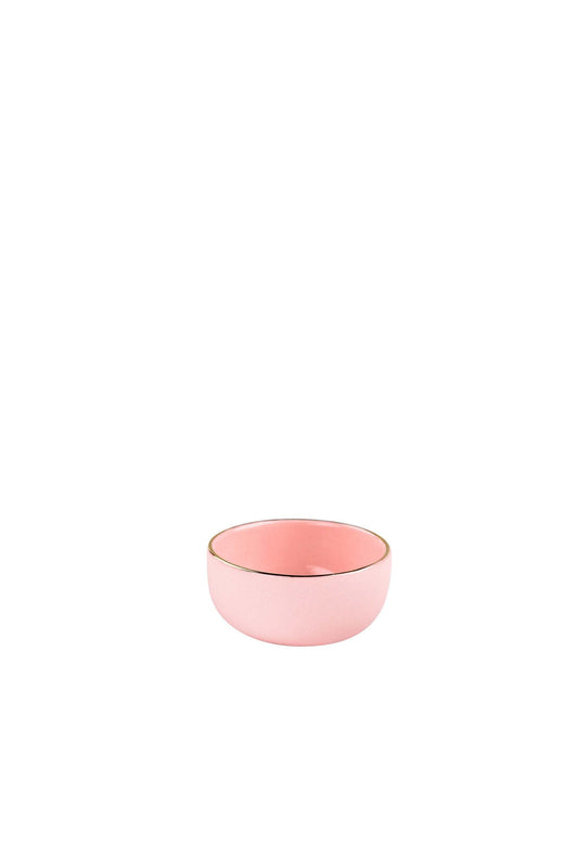 Handmade porcelain pinch bowl in powder pink with gold rim for serving condiments