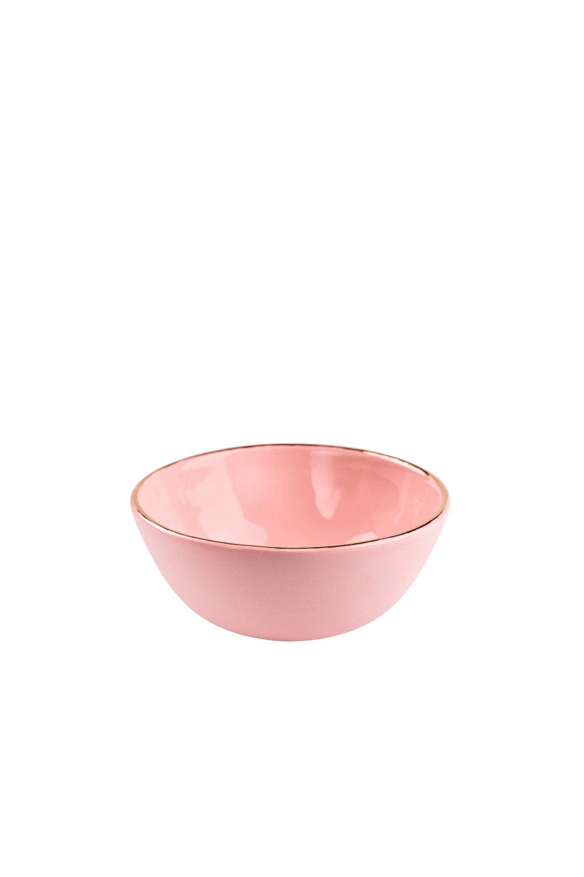 Handmade porcelain bowl in powder pink with gold rim, glossy interior and smooth exterior, made in Ukraine