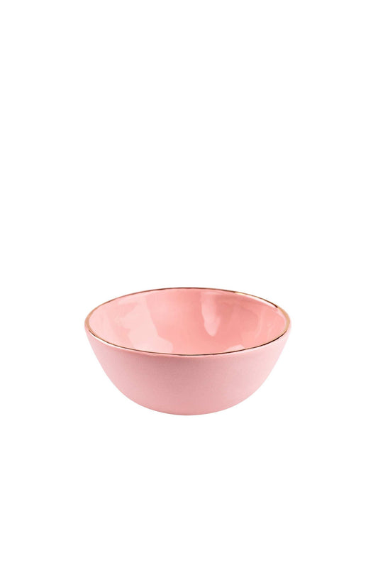 Handmade porcelain bowl in powder pink with gold rim, glossy interior and smooth exterior, made in Ukraine