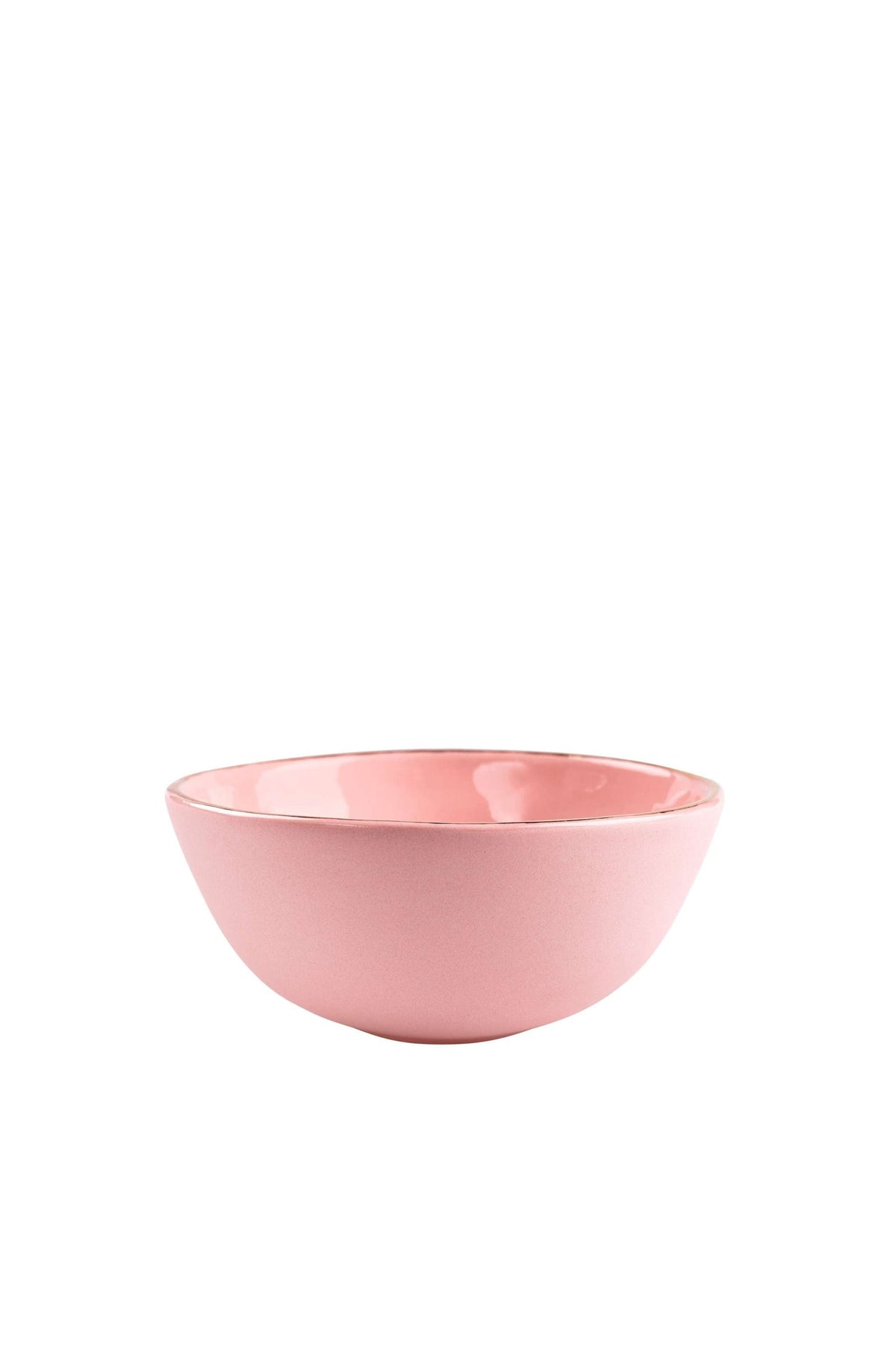 Handmade porcelain bowl in powder pink with gold rim and glossy glaze