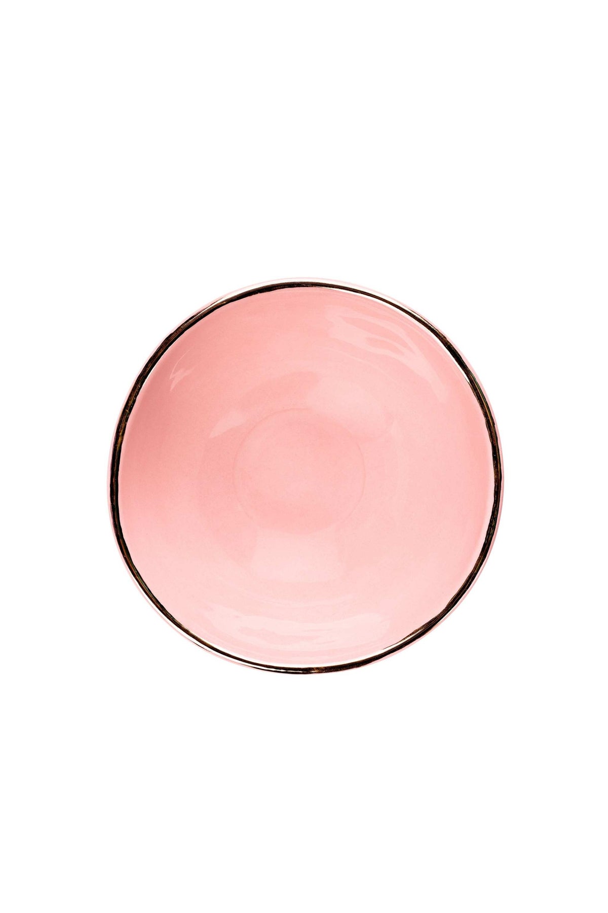 Handmade porcelain bowl powder pink with gold rim and shiny glaze
