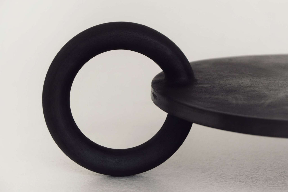 Handcrafted large serving platter Guculiya Trinity with black smoke-fired ceramic finish from Ukraine