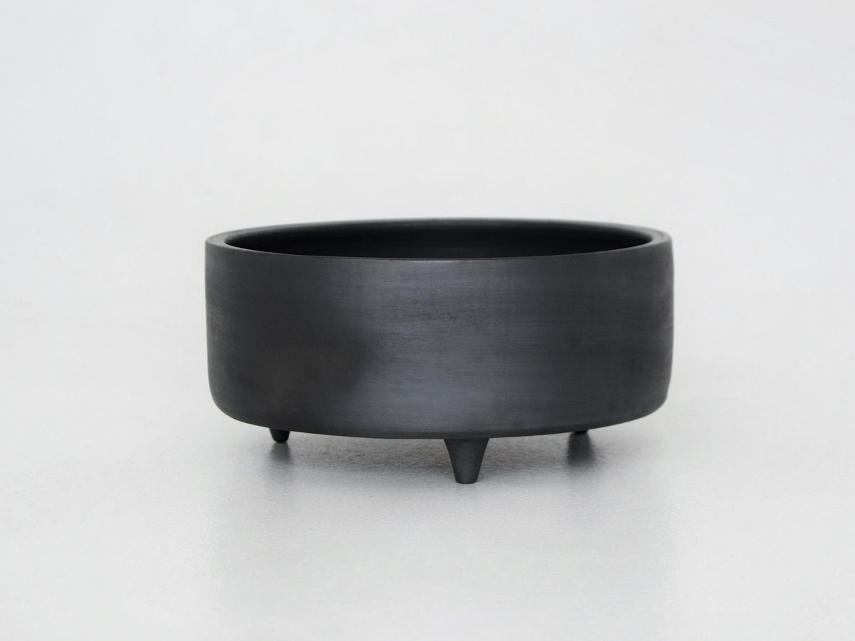 Tall black smoked ceramic tall serving bowl with lid handmade in Ukraine by Danuta Kril
