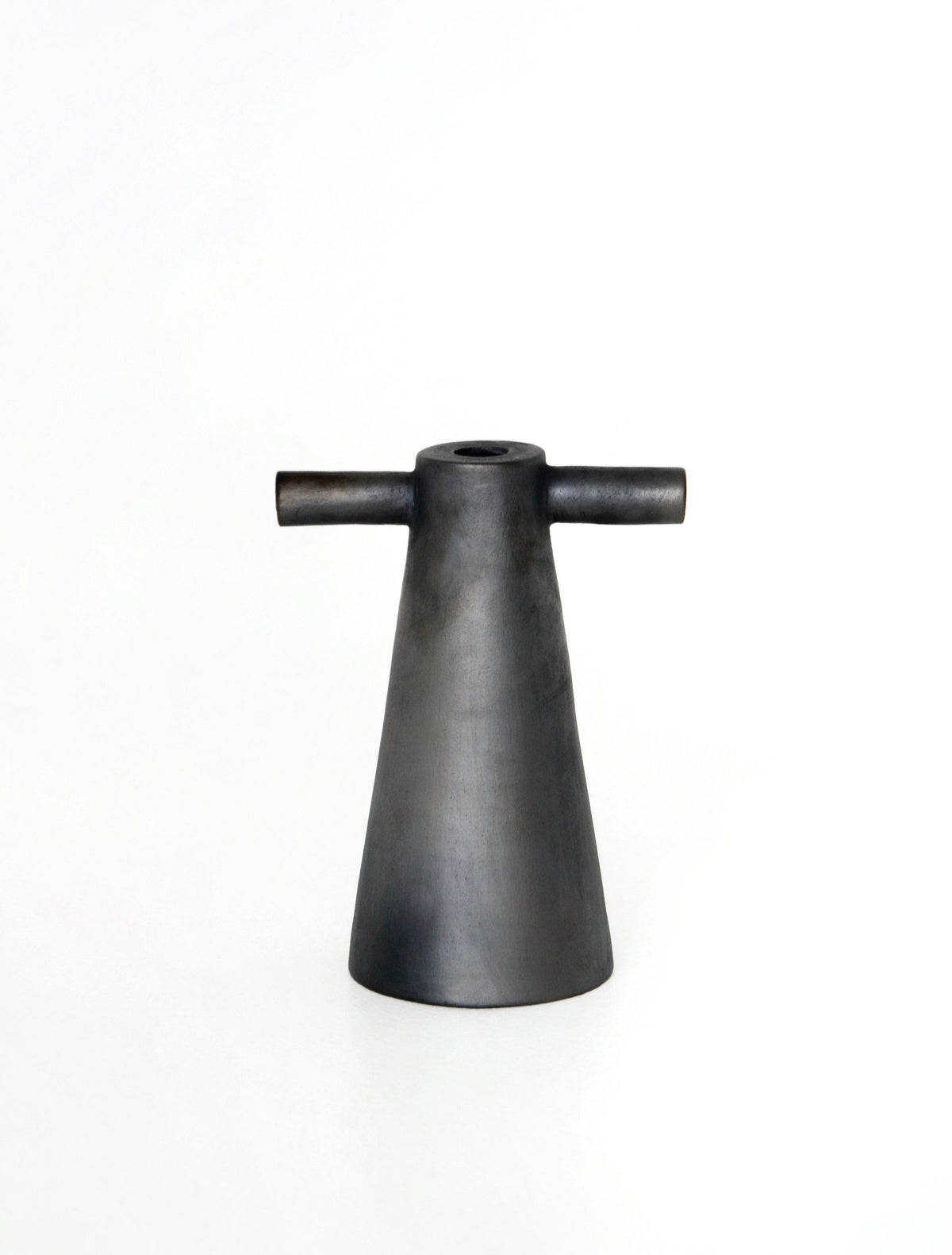 Black stoneware tall candle holder Motanka handmade in Ukraine with smoked ceramics