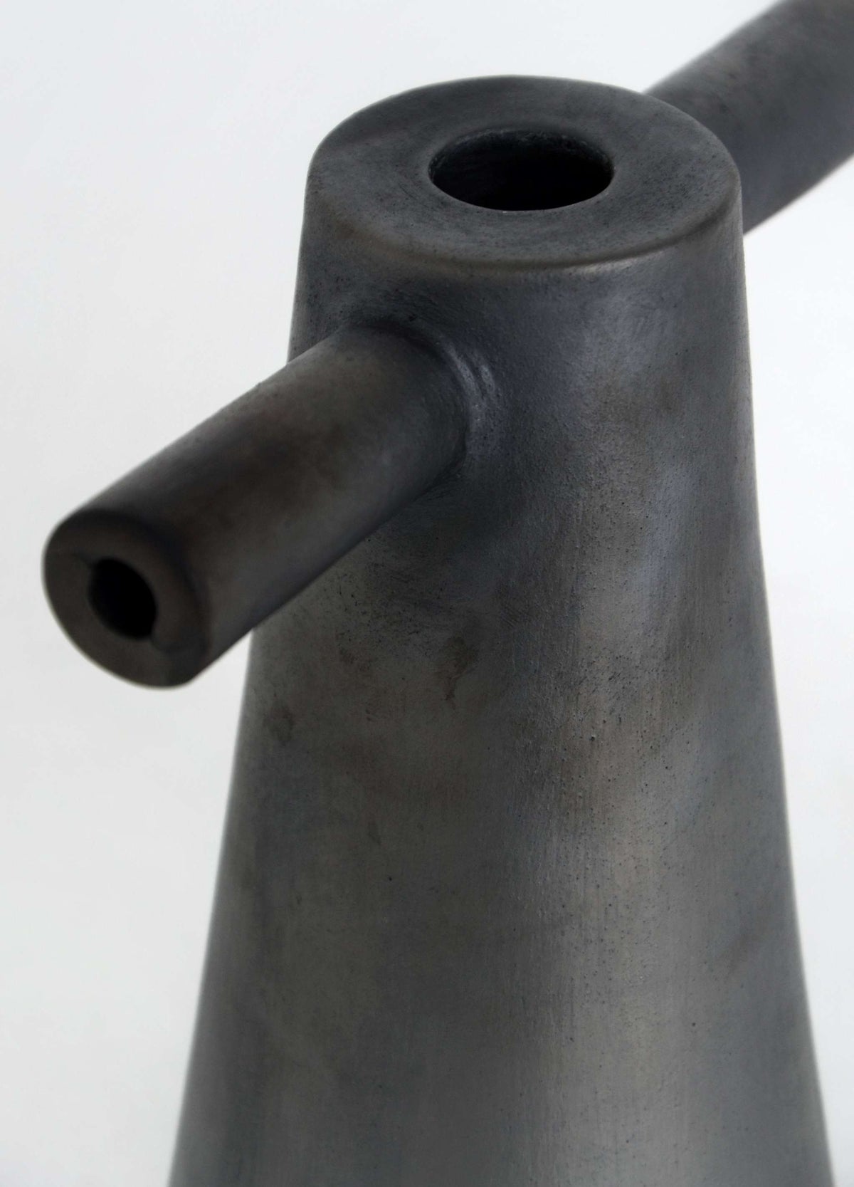 Black stoneware tall candle holder Motanka handmade in Ukraine with smoked ceramic finish