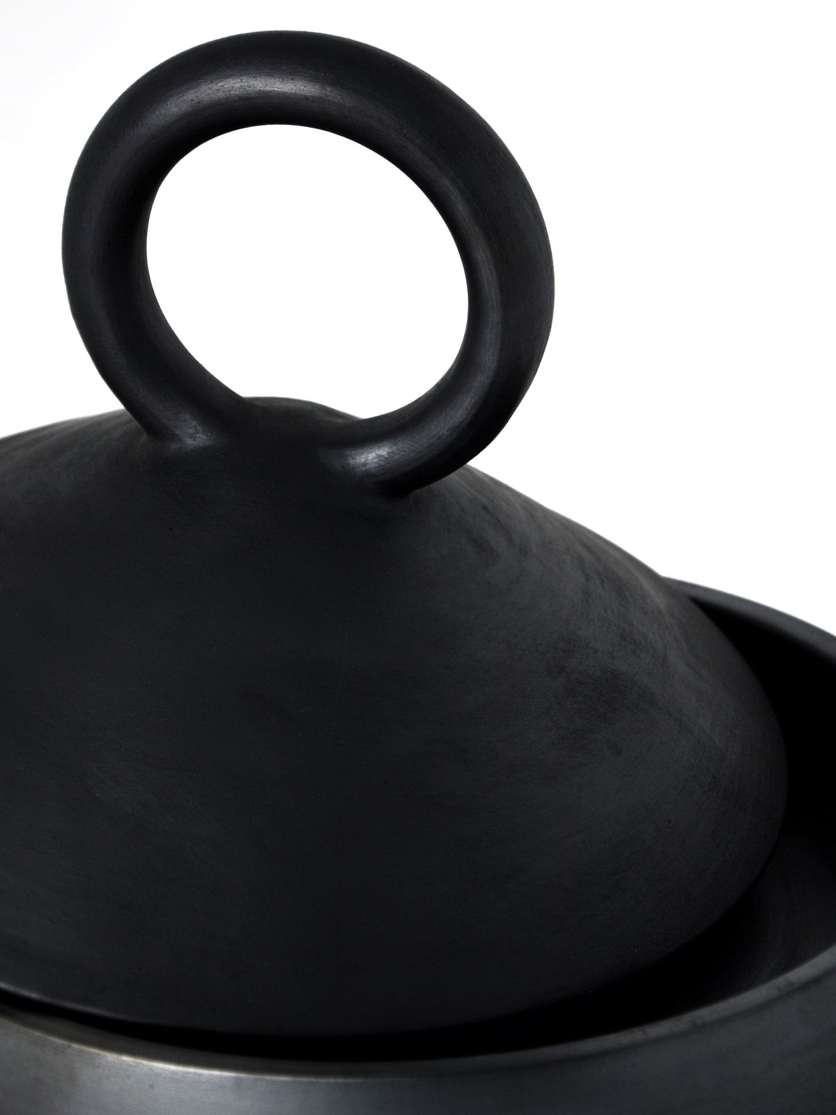 Tall black smoked ceramic serving bowl with lid, handmade in Ukraine