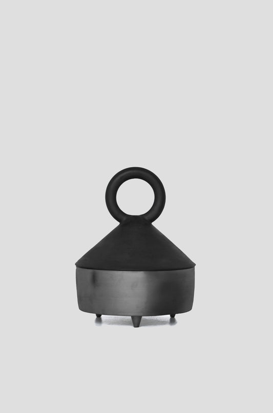 Tall black smoked ceramic tall serving bowl with lid handcrafted in Ukraine by Danuta Kril
