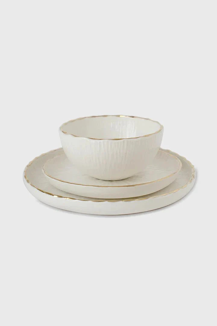 Handmade white porcelain bowl with gold rim from Relief Collection, handcrafted in Ukraine