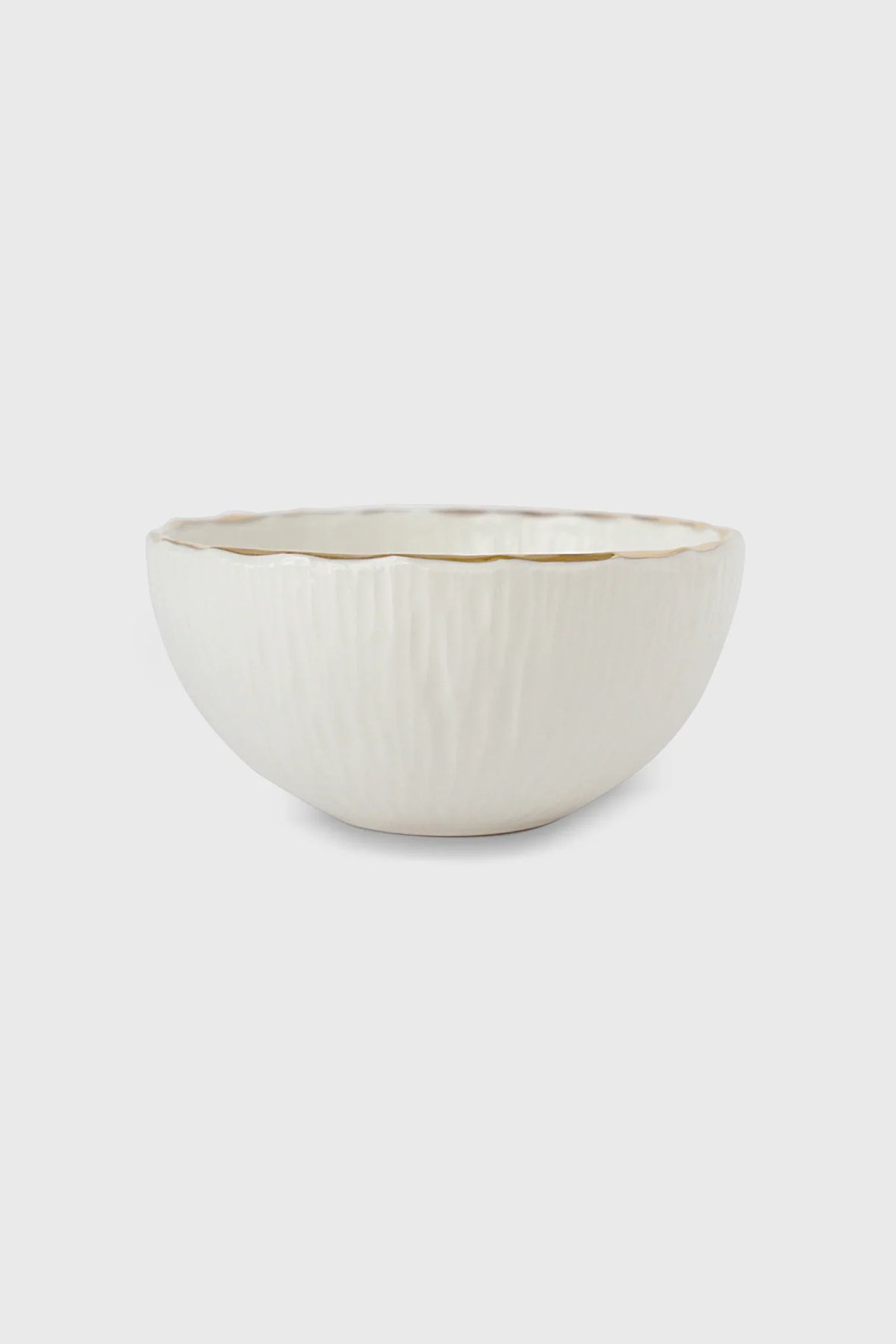 Handmade white porcelain bowl with gold rim and relief texture from Relief Collection